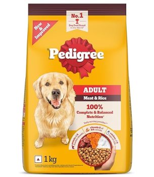 Pedigree Adult Dry Dog Food, Meat & Rice, 1 kg,