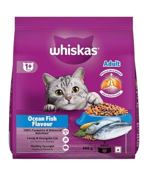 Whiskas Adult (1+ Years) Dry Cat Food, Ocean Fish Flavour, 480 g.