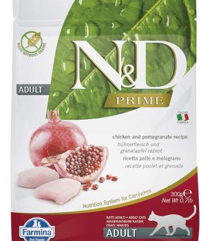 Farmina N&D Prime Adult Cat Food | Grain-Free, Low Glycemic | Chicken & Pomegranate |for a Strong Immune System| Complete Nutrition for Adult Cats | 0.3kg