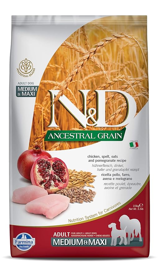 FARMINA PET FOODS Ancestral Grain - Chicken & Pomegranate - Dog Dry Food - Adult - Medium & Maxi Breed (2.5Kgs)