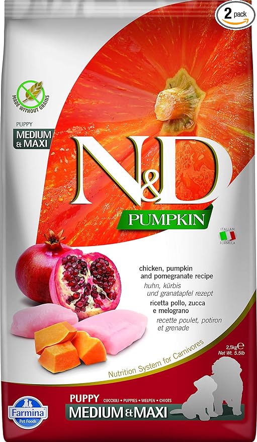 Farmina N&D Pumpkin Puppy Medium/Maxi Dog Food | Chicken, Pumpkin & Pomegranate | Rich in Anti-oxidants|Complete Food for Puppies | 2.5kg