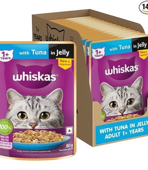 Whiskas Adult (1+ Years) Wet Cat Food, Tuna in Jelly, 80 g (Pack of 14), Hydrating Food Made With Real Fish, 100% Complete & Balanced Nutrition for Adult Cats